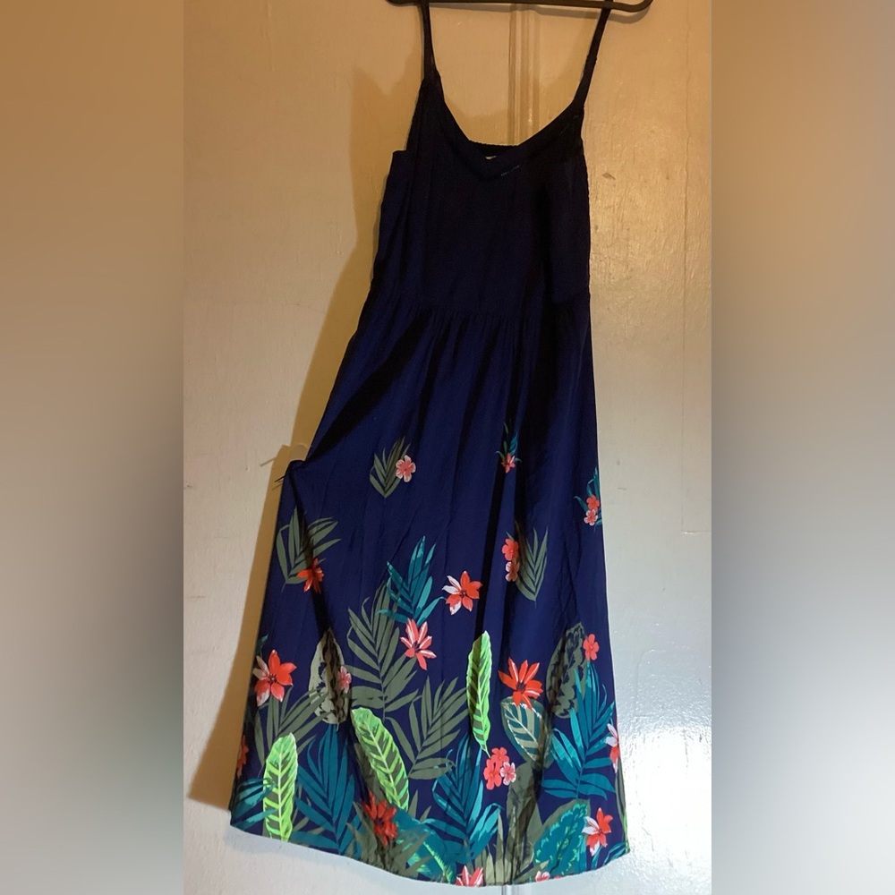 - Old Navy large Blue Tropical Maxi dress Back total stretch - Picture 3 of 9